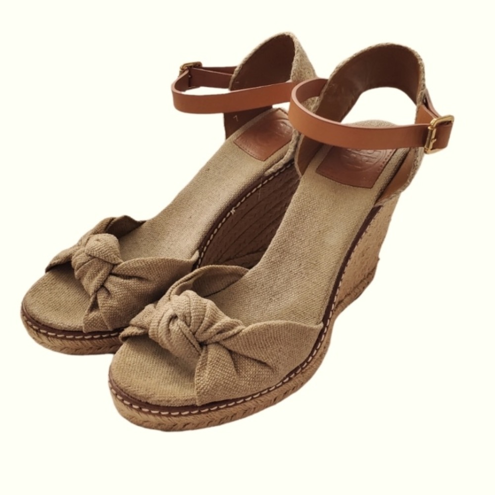 Tory Burch knotted canvas & espadrille wedge summer sandal